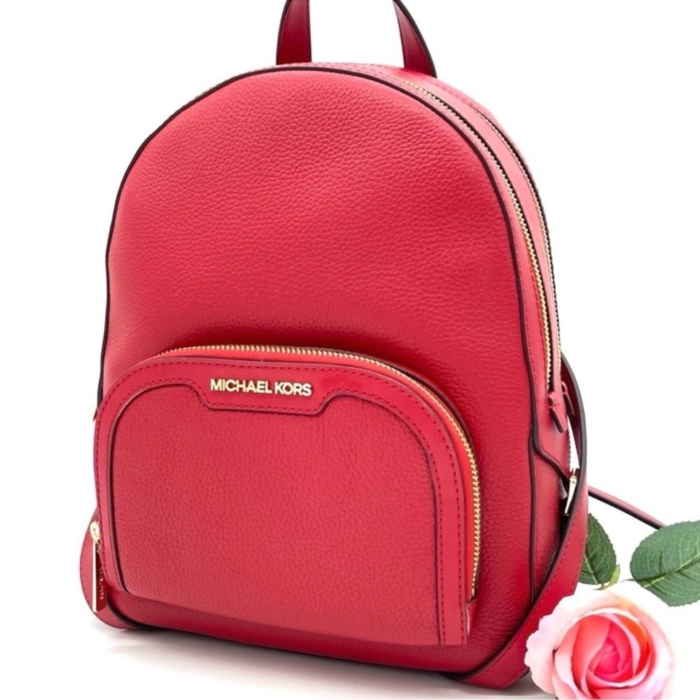Michael Kors Medium Jaycee Backpack Red/Gold - Picture 2 of 12